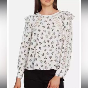 Nordstrom 1. State Women'S White Blue Floral Printed Embroidered Blouse Top NWT